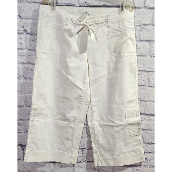 White House Black Market White Flat Front Cropped Jeans 8 Ribbon Detail Pockets - Picture 1 of 6
